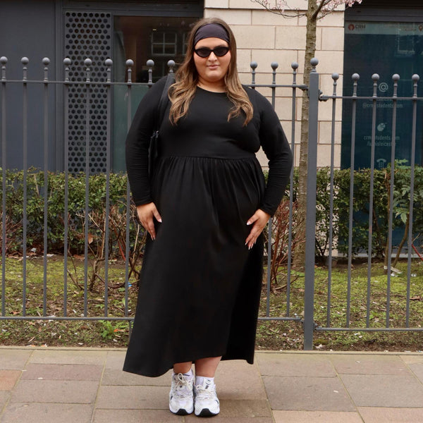 long sleeve tight maxi dress Organic Cotton - Black Fully self Color:blush-bloom Ruffle Long Sleeve Mini black pants with sequins