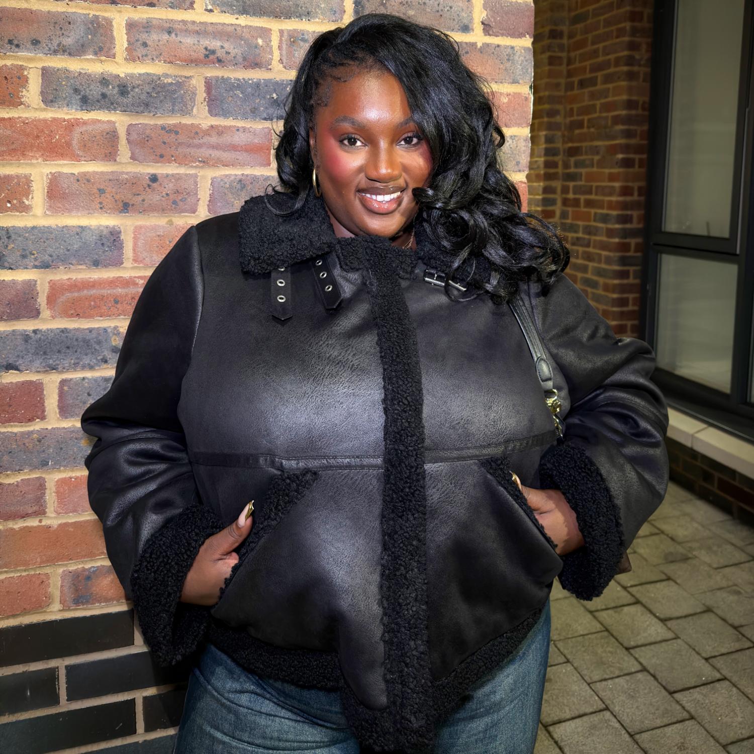 Black Borg Aviator Jacket - Snuggly & Stylish Vegan Suede – Snag US