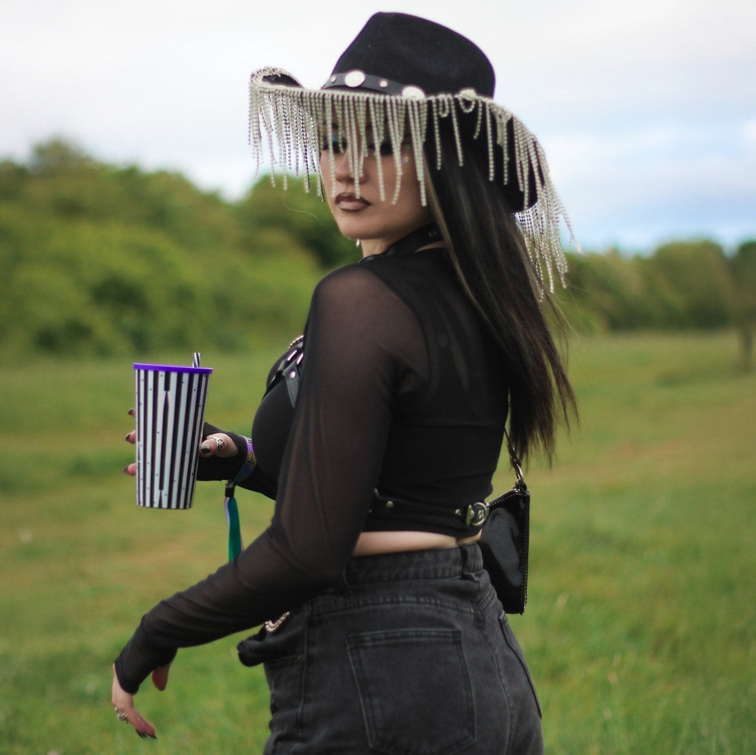 Cropped Mesh Top - Black