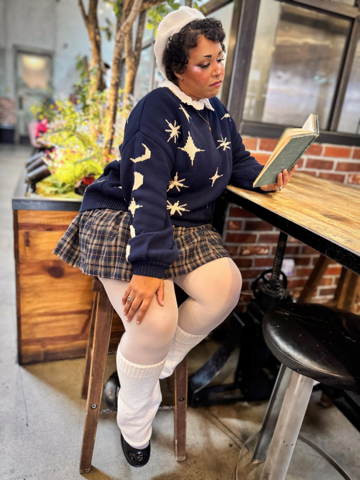 Chunky Knit Sweater - Stars - Navy/Cream