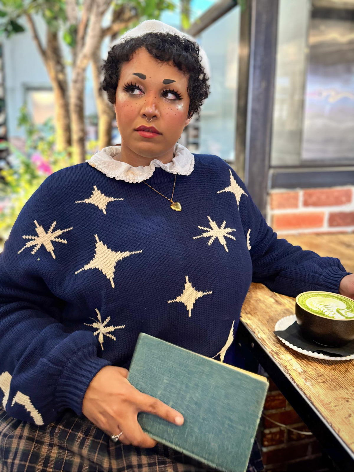Chunky Knit Sweater - Stars - Navy/Cream