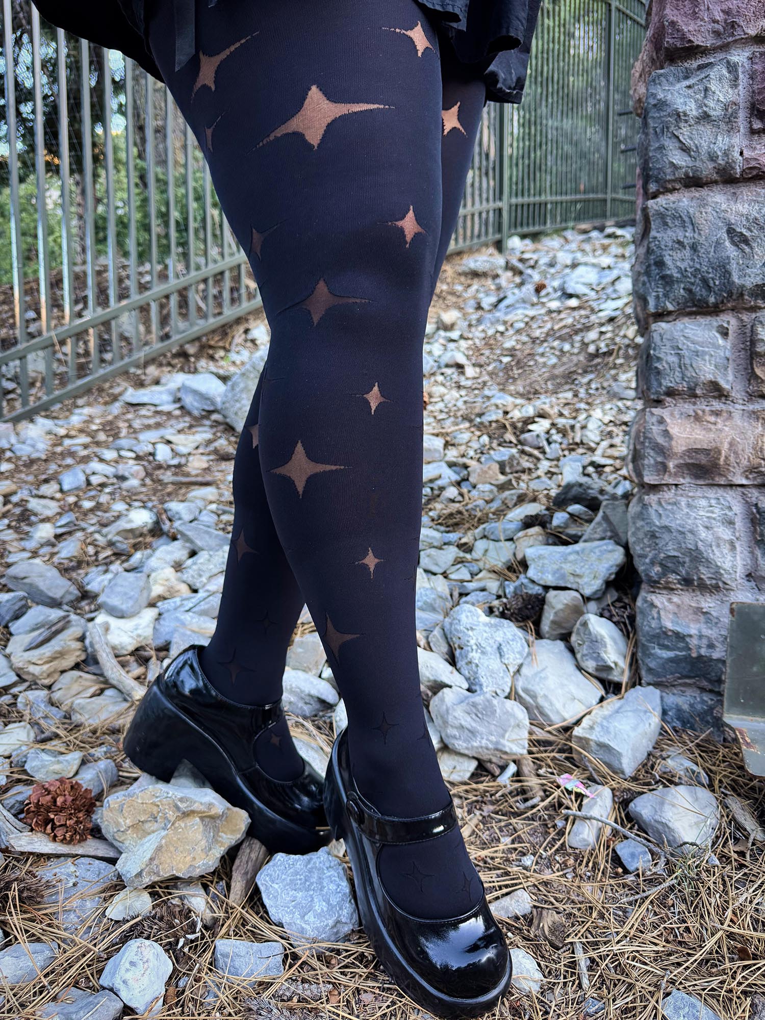 Y*1様 RYOGEN NIGHTCAMO TIGHTS / BLACK Lリョ Nocturne Tights | Star Pattern Witchy Tights | Snag – Snag US