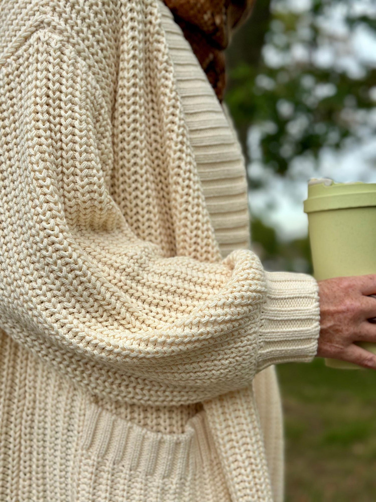 Chunky Knit Cotton Cardigan - Cream