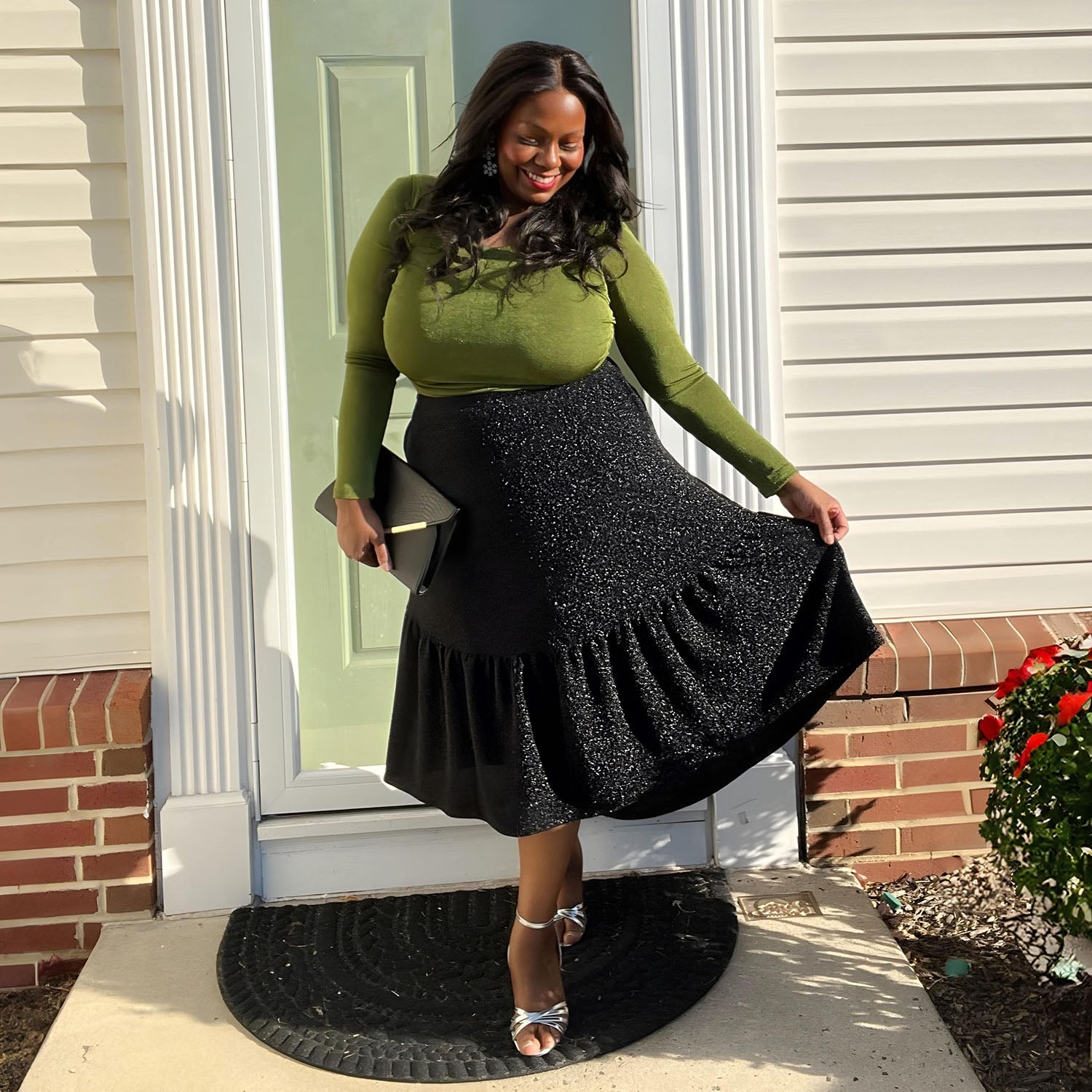 Lurex Tiered Midi Skirt - Black - Tights & Clothes In Sizes Lurex Tiered Midi Skirt - Black - Tights & Clothes In Sizes