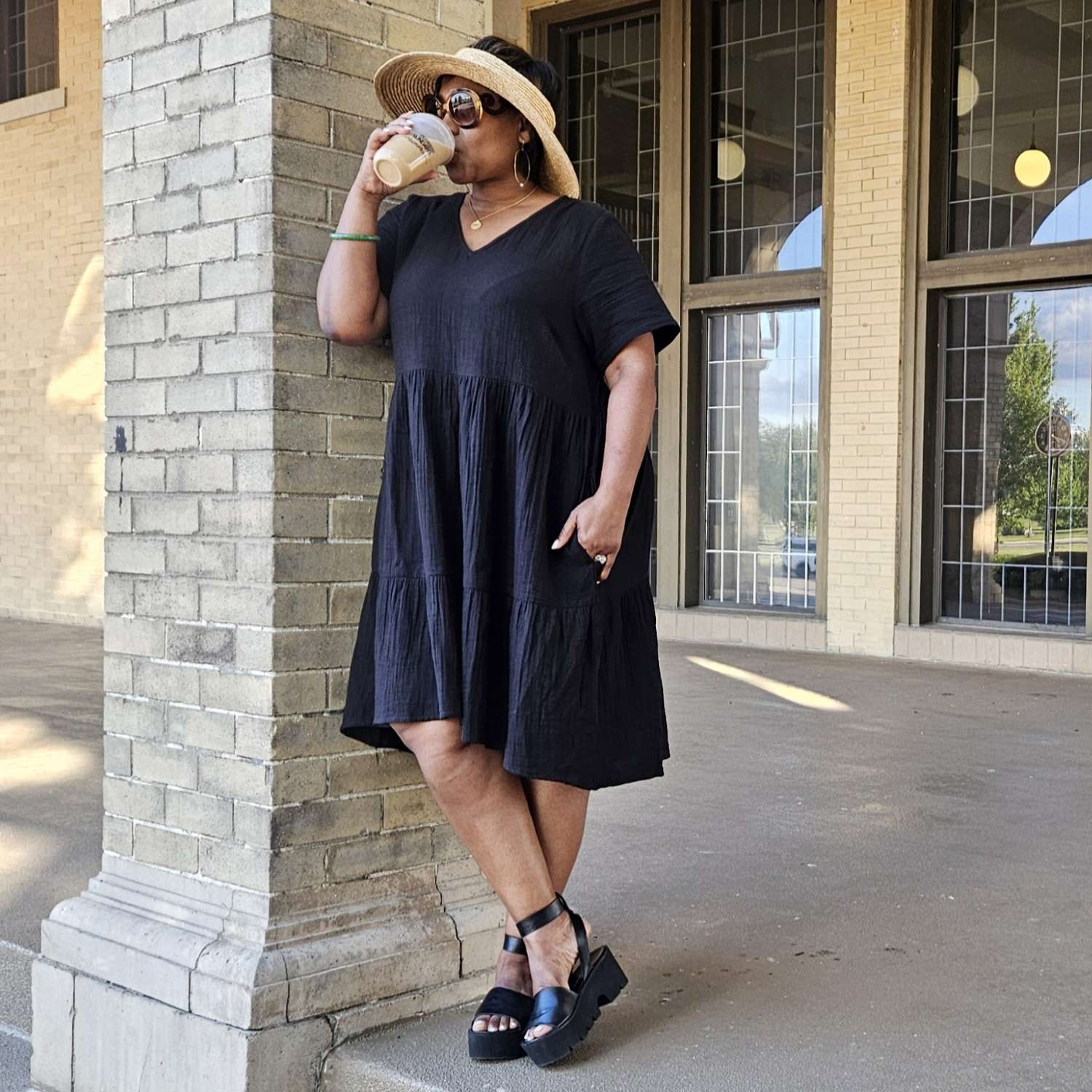 Amrita Cotton Gauze Mini Dress - Black
