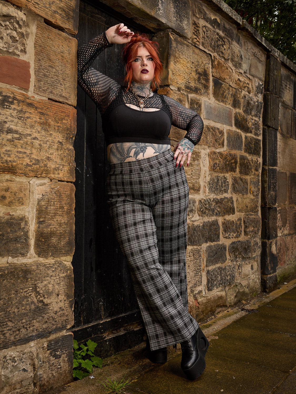 Black & Grey Plaid Wide-Leg Trousers | Snag – Snag US