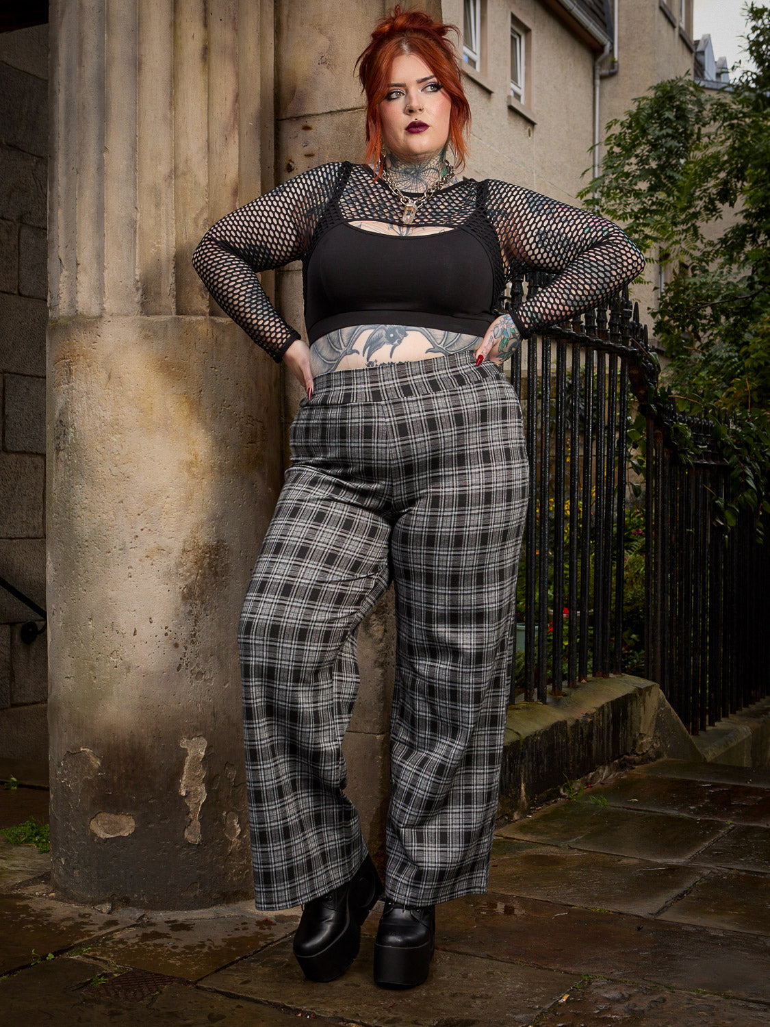 Black & Grey Plaid Wide-Leg Trousers | Snag – Snag US