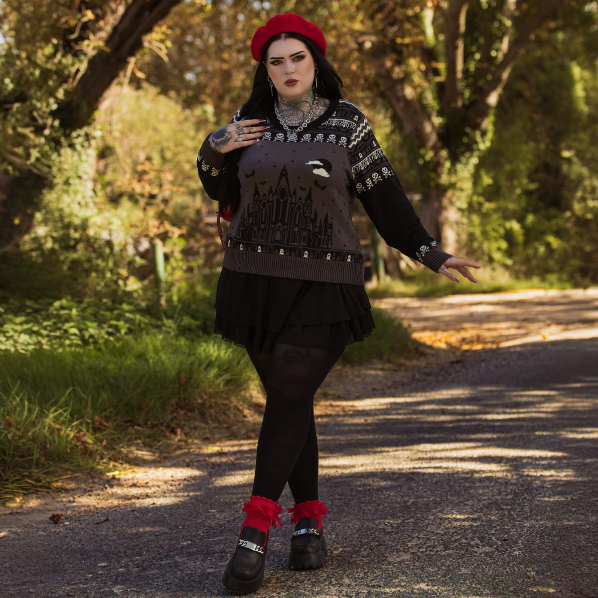 Fair Isle Sweater - Haunted House - Black/Gray