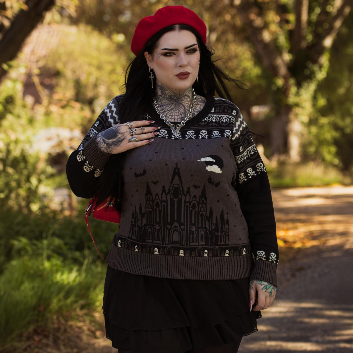 Fair Isle Sweater - Haunted House - Black/Gray