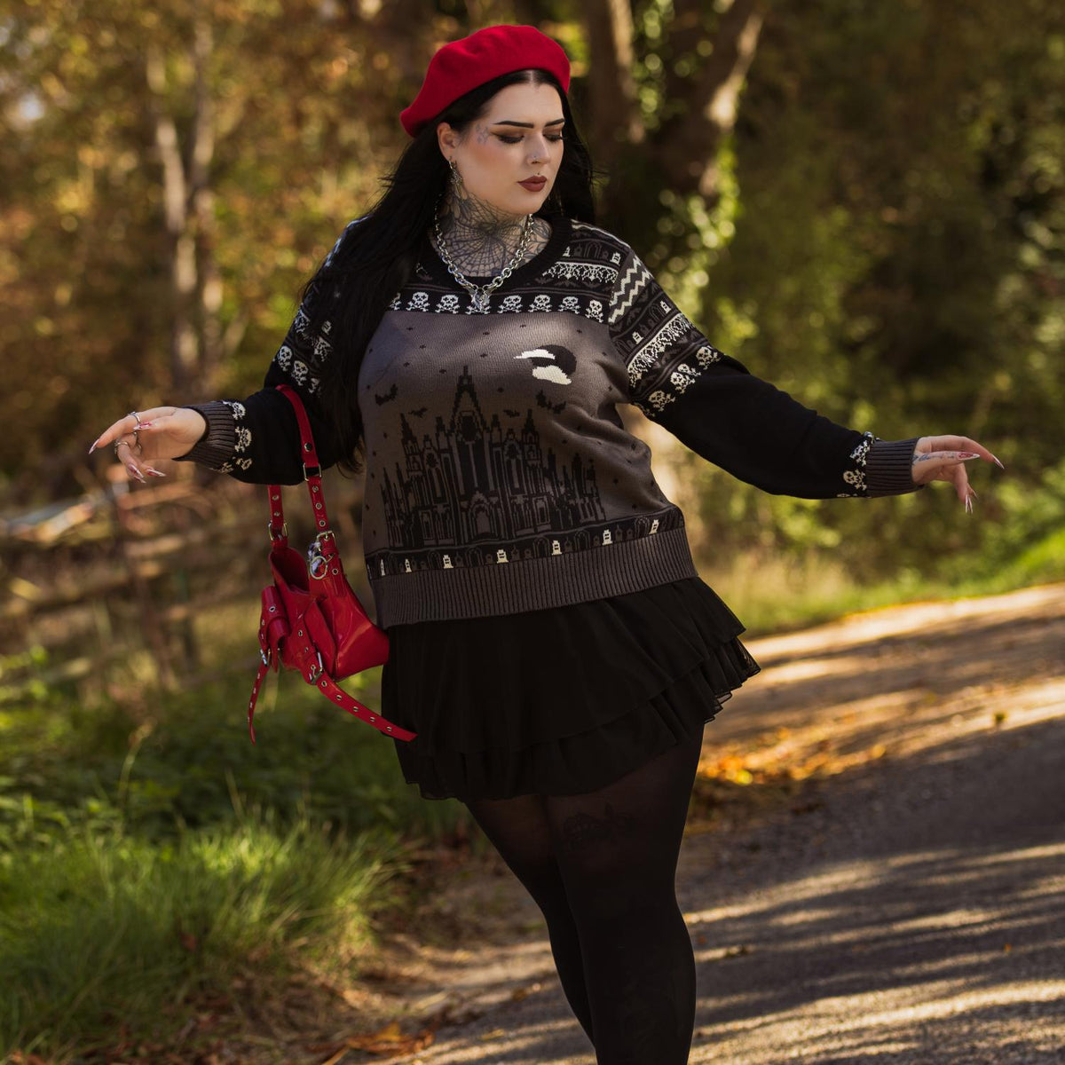 Fair Isle Sweater - Haunted House - Black/Gray