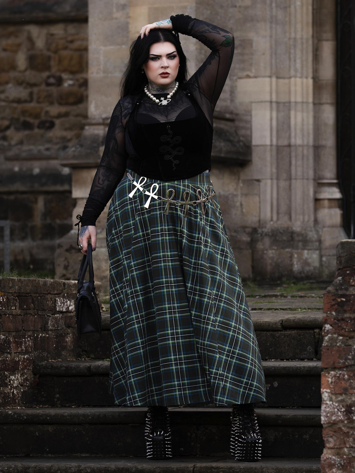 Islay Jersey Maxi A-Line Skirt - Green Plaid