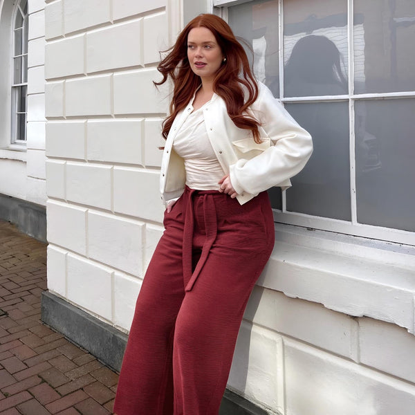 Ottoman Wide Leg Tailored Trousers - Cinnamon - Tights