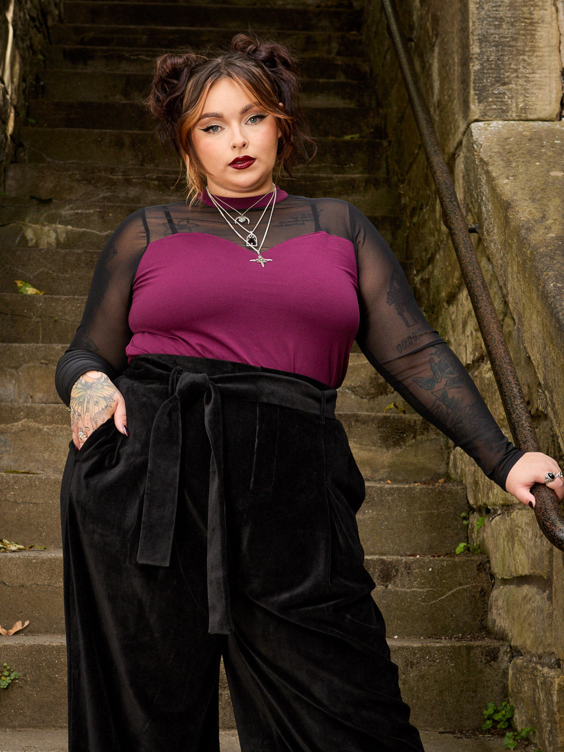 Florence Mesh Sleeve Top in Cherry & Black | Snag – Snag US