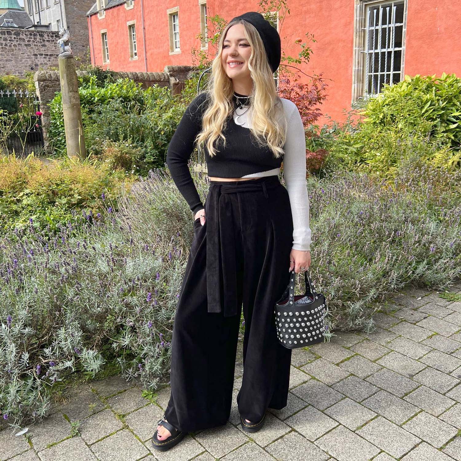 会員様限定 お買い得商品 Wide Leg Cord Tailored Trousers - Black - Tights & Clothes パンツ