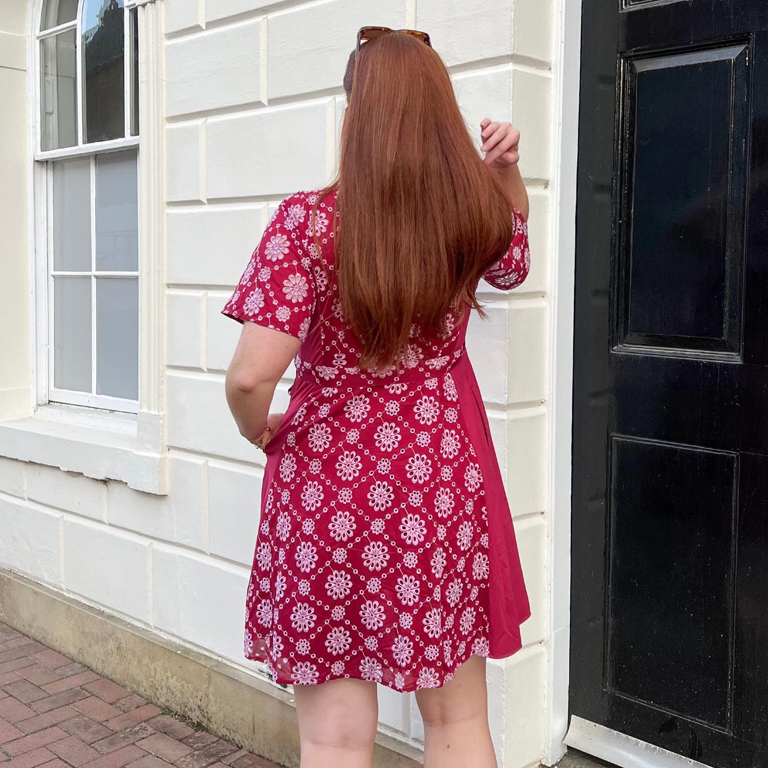 Broderie Anglaise Wrap Dress - Blood Red - H (24-26) Broderie Anglaise Wrap Dress - Blood Red - H (24-26)