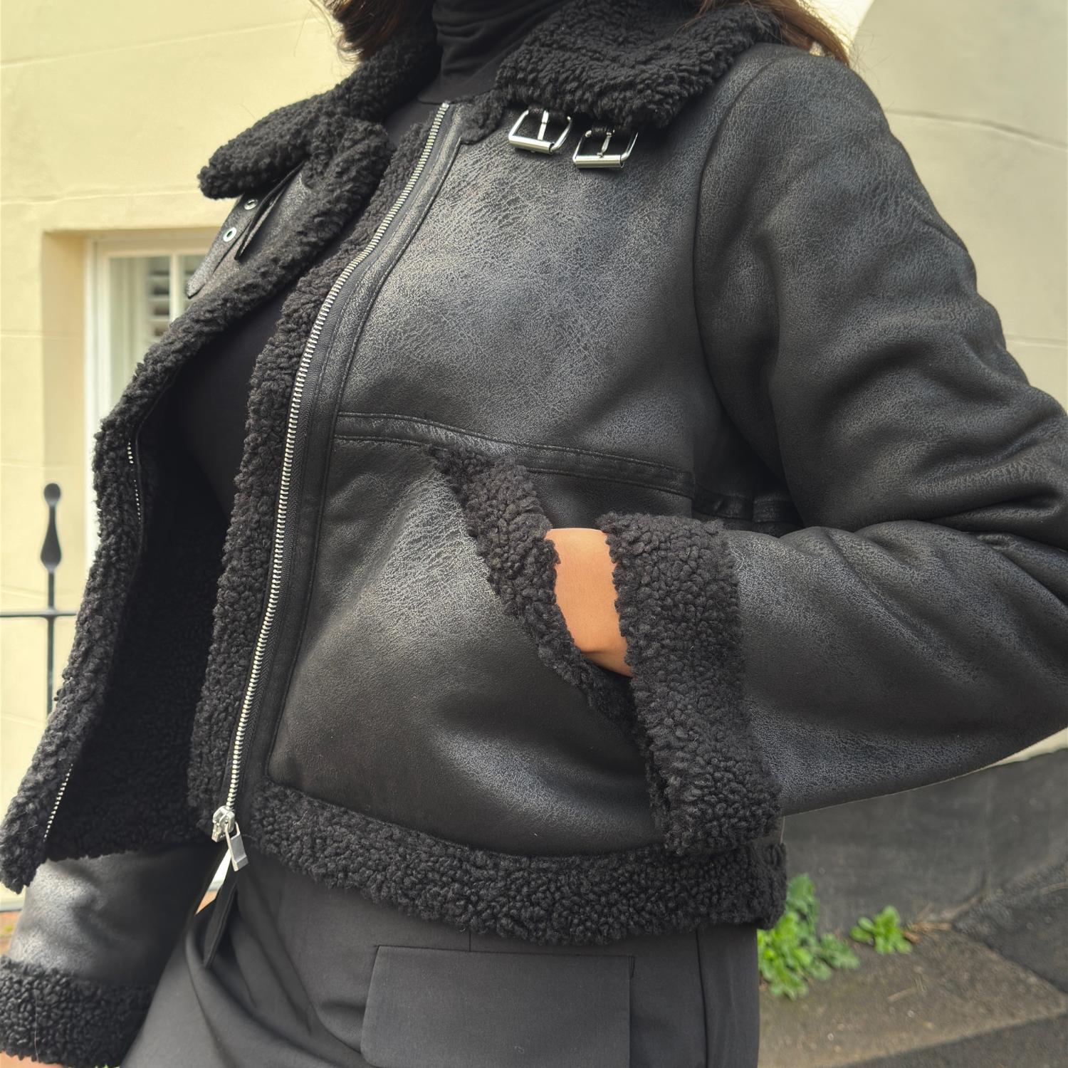 Black Borg Aviator Jacket - Snuggly & Stylish Vegan Suede – Snag US