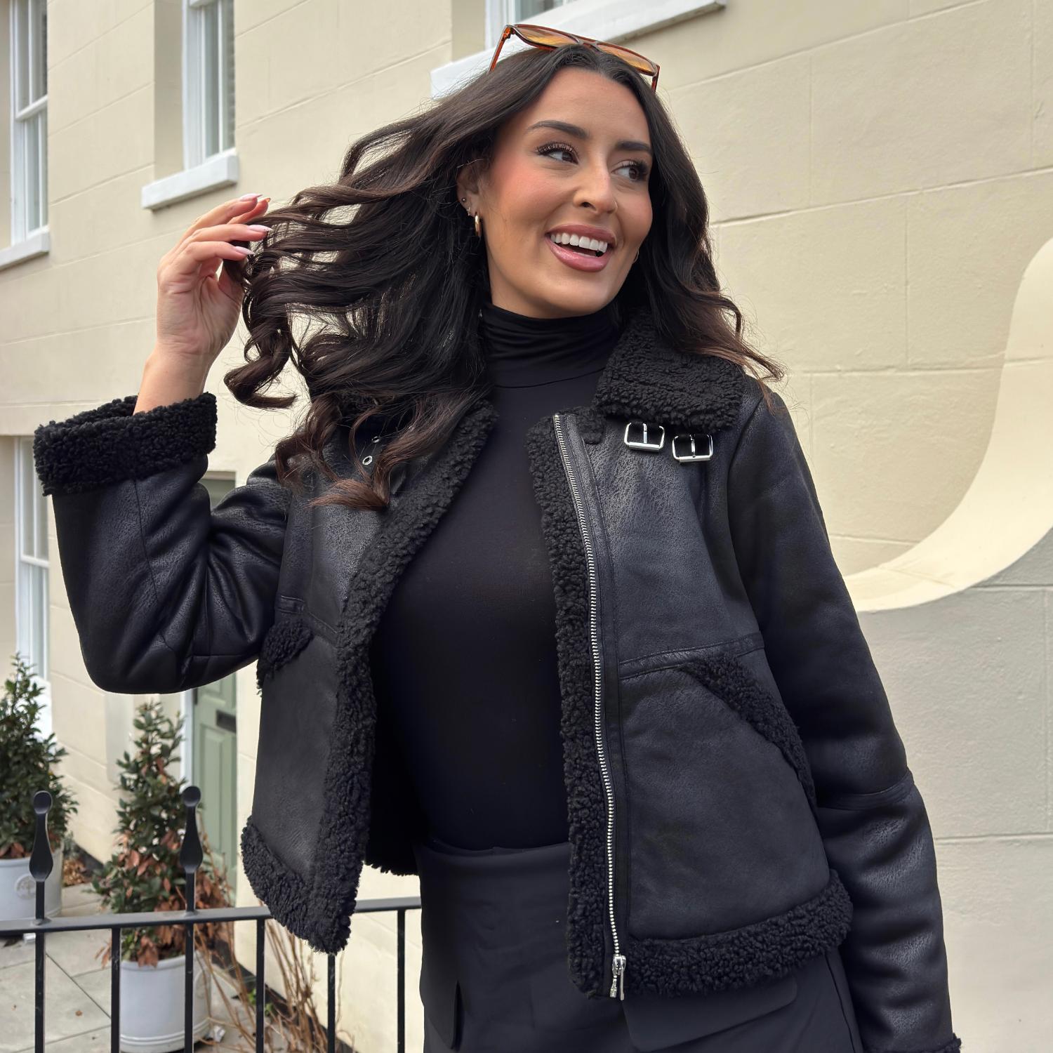 Black Borg Aviator Jacket - Snuggly & Stylish Vegan Suede – Snag US