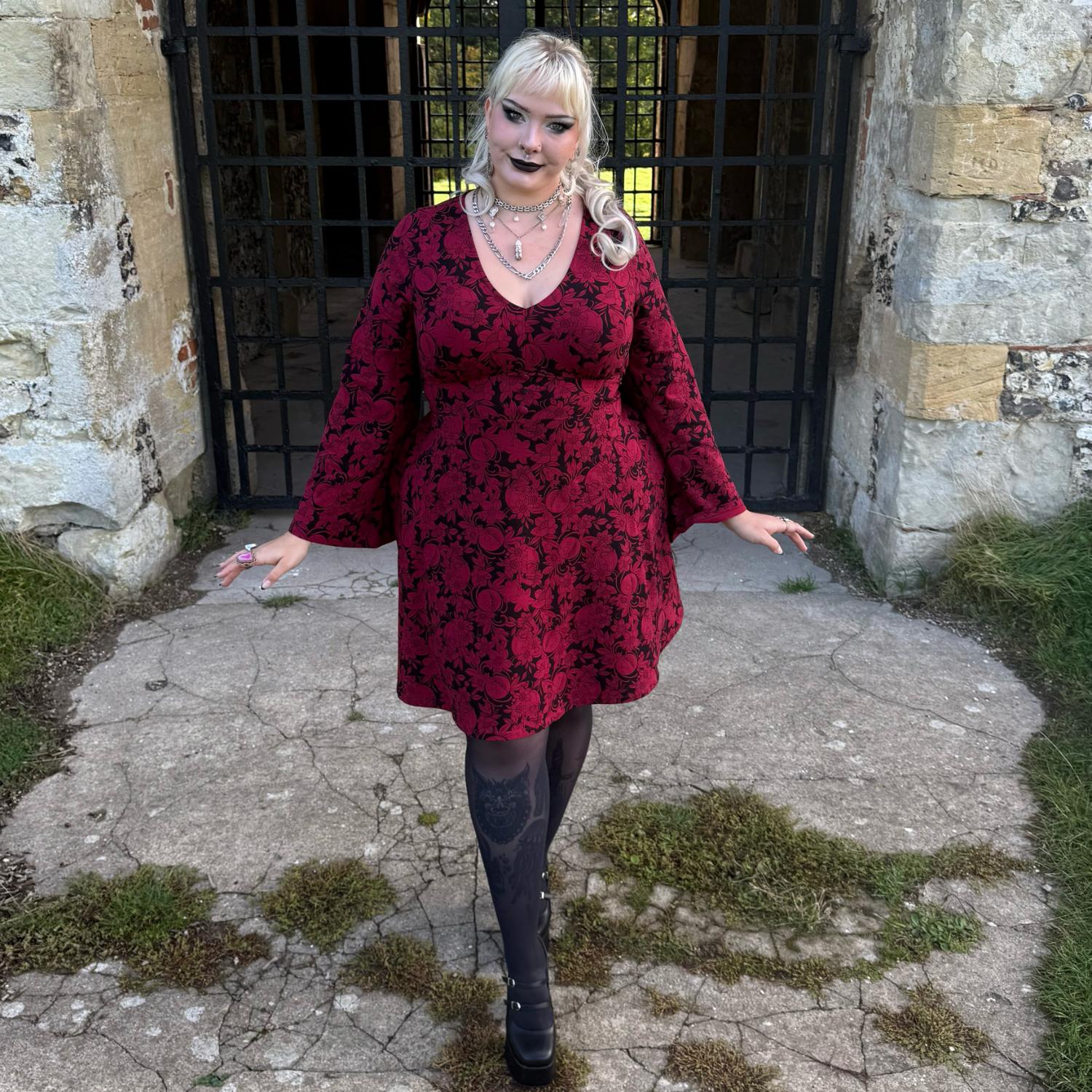 fitted lace wedding dress Final Sale Plus Size Long Sleeve Side Knot Wrap Midi Dress in Red