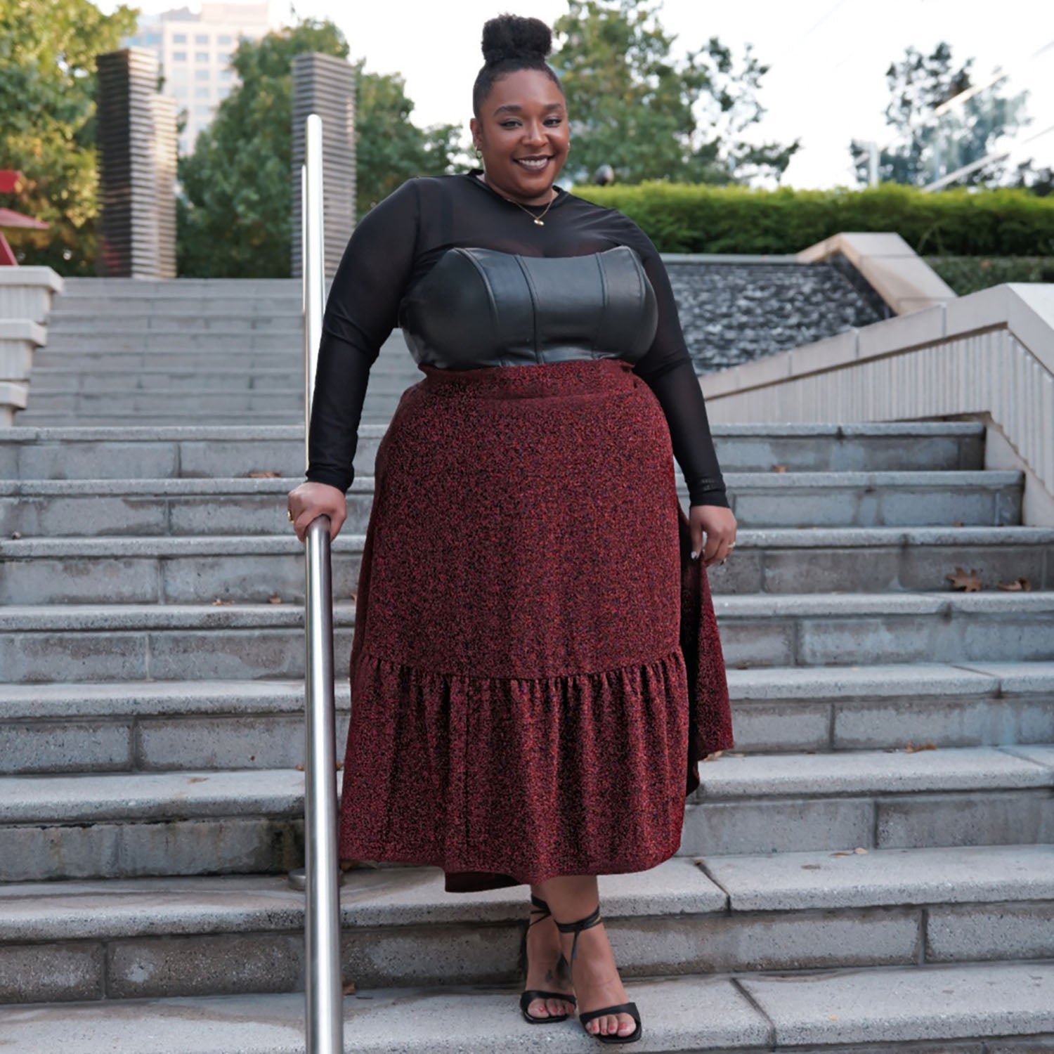 Lurex Tiered Midi Skirt - Bordeaux - Tights & Clothes In