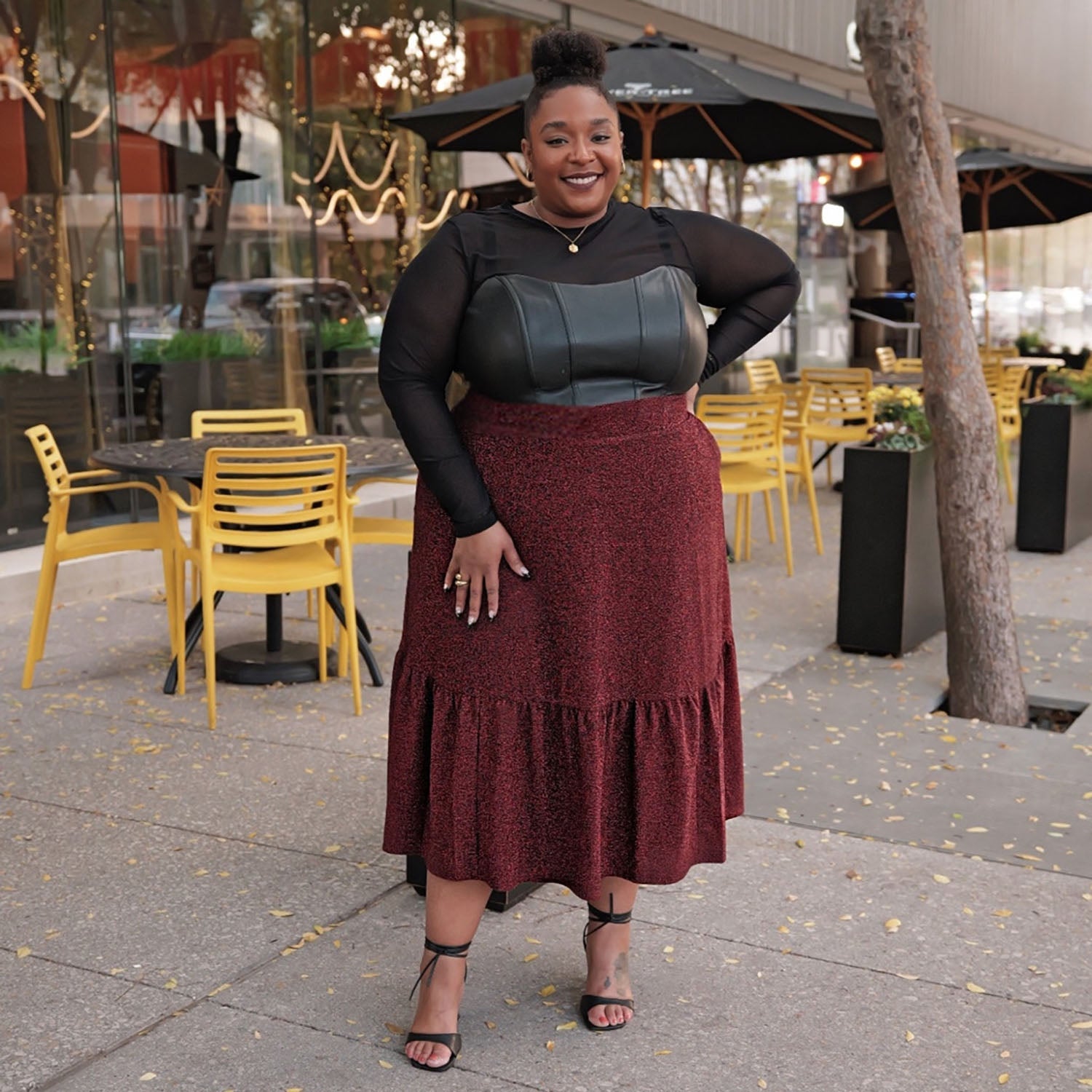 Lurex Tiered Midi Skirt - Bordeaux - Tights & Clothes In Lurex Tiered Midi Skirt - Bordeaux - Tights & Clothes In
