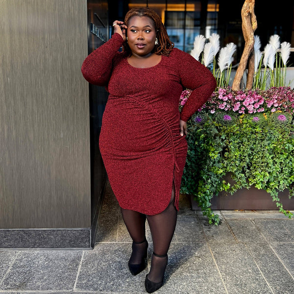 Lurex Long Sleeve Dress - Bordeaux - G (20-22)