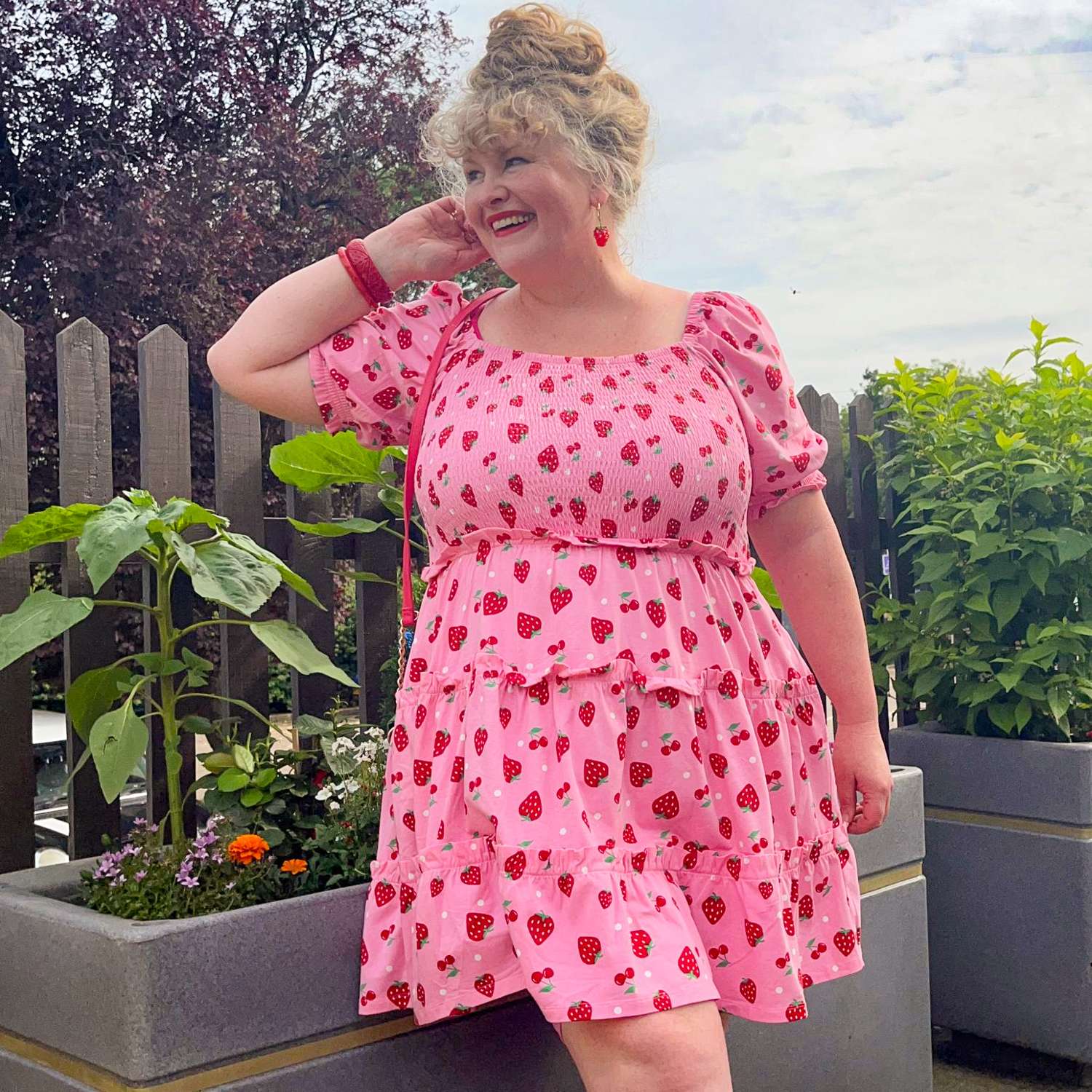 strawberry mini dress Hazel Fraise | Strawberry silk mini dress