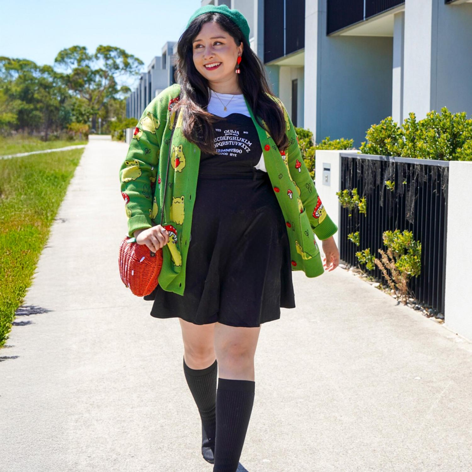 Hoppy Meadow Frog Print Cardigan | Alternative Knitwear | Sizes 0