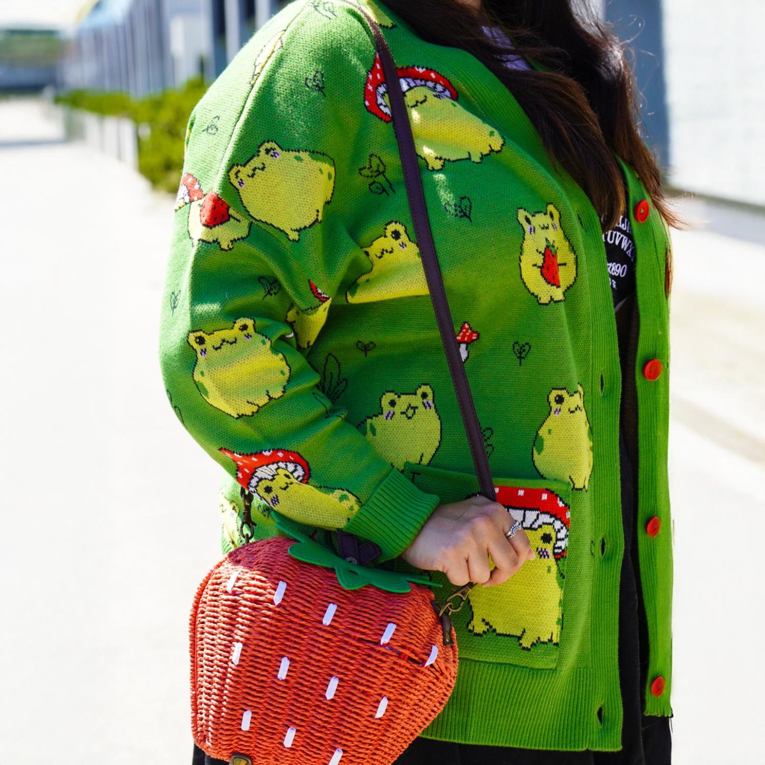 Hoppy Meadow Frog Print Cardigan | Alternative Knitwear | Sizes 0