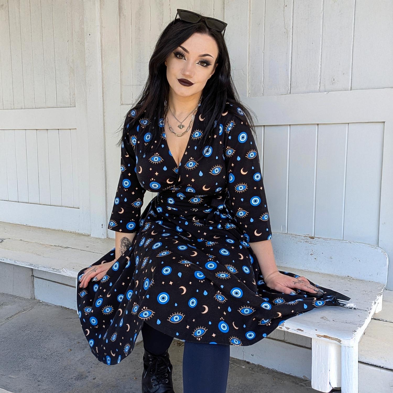 Evil Eye Black Wrap Dress | Sizes 0-34