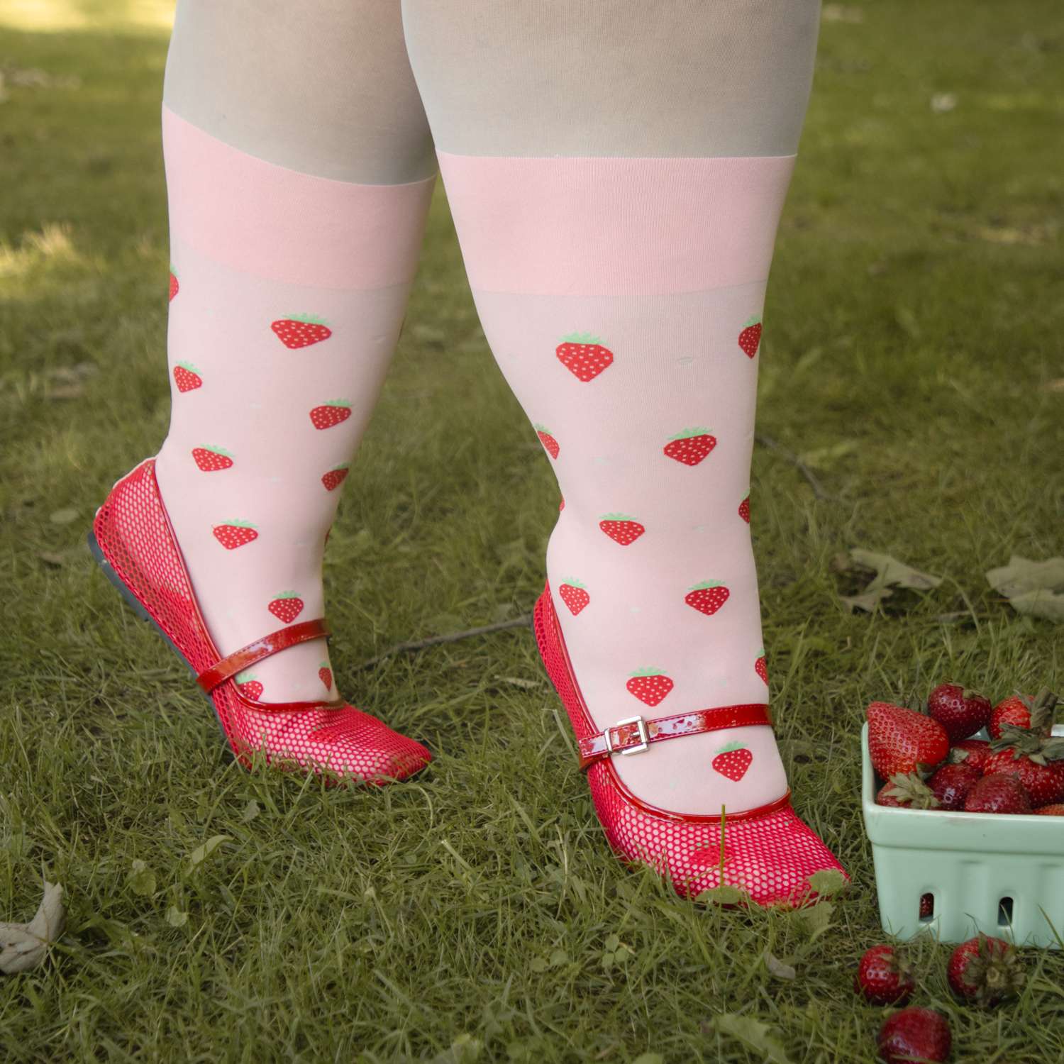 Strawberry Mock Sock Tights - Pink