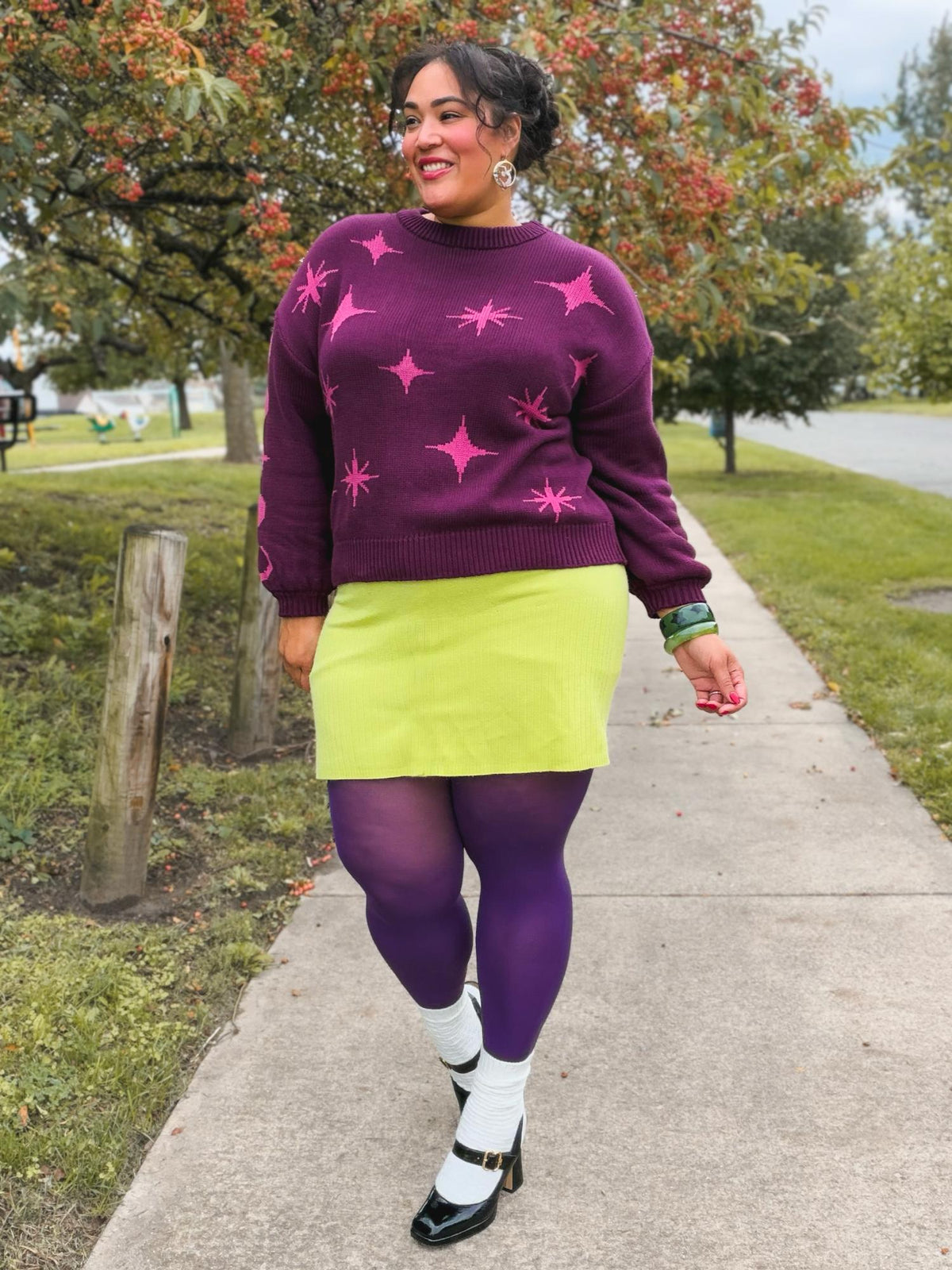Chunky Knit Sweater - Stars - Pink/Purple