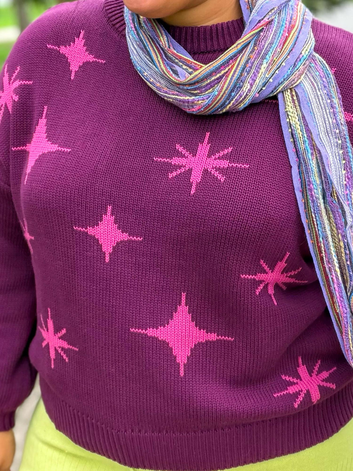Chunky Knit Sweater - Stars - Pink/Purple