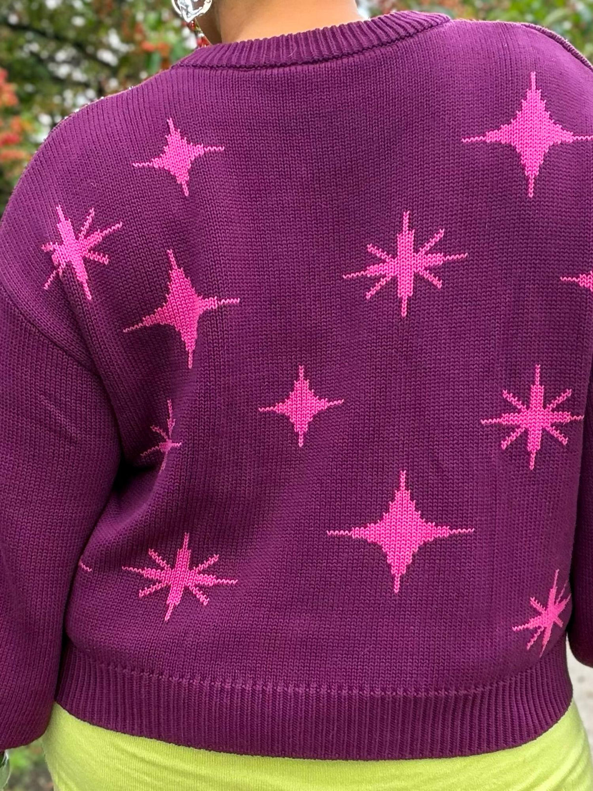 Chunky Knit Sweater - Stars - Pink/Purple
