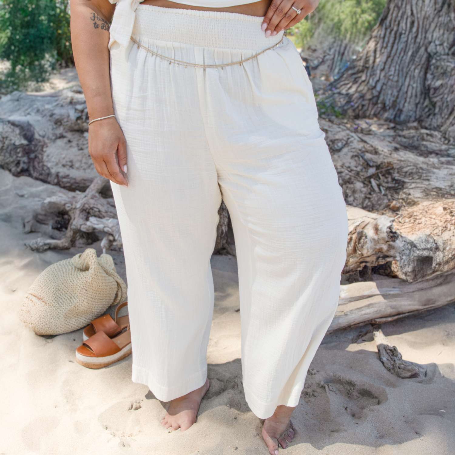 Cotton Gauze Trousers - Cream | Beach Trousers – Snag US
