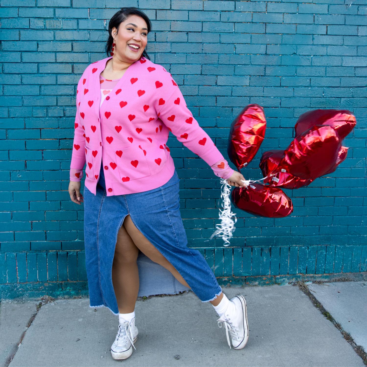 Love Me Heart Print Cardigan | Pink Knit Cardigan | Sizes 0