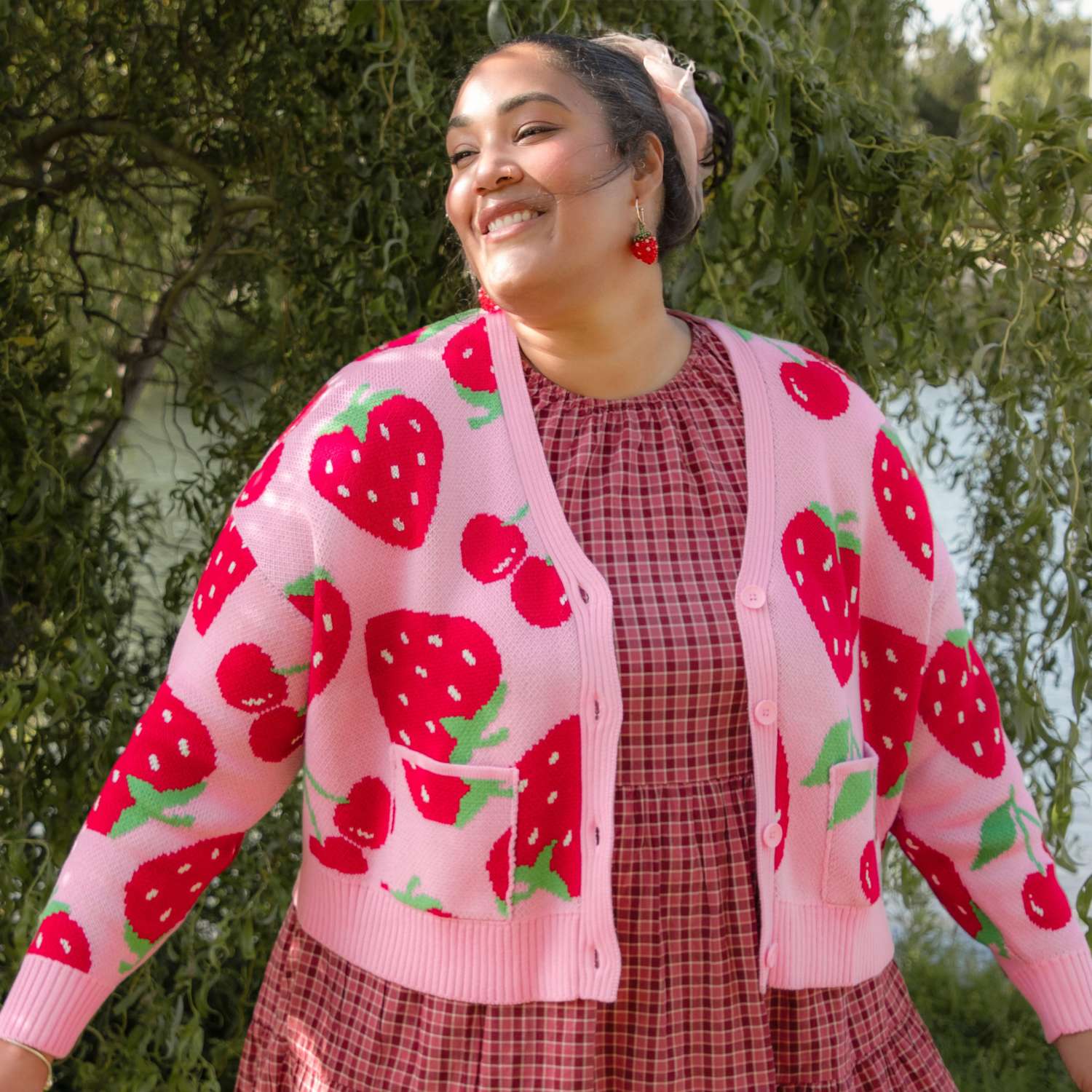 100% Cotton Strawberry Cardigan | Lightweight Summer Cardigan with