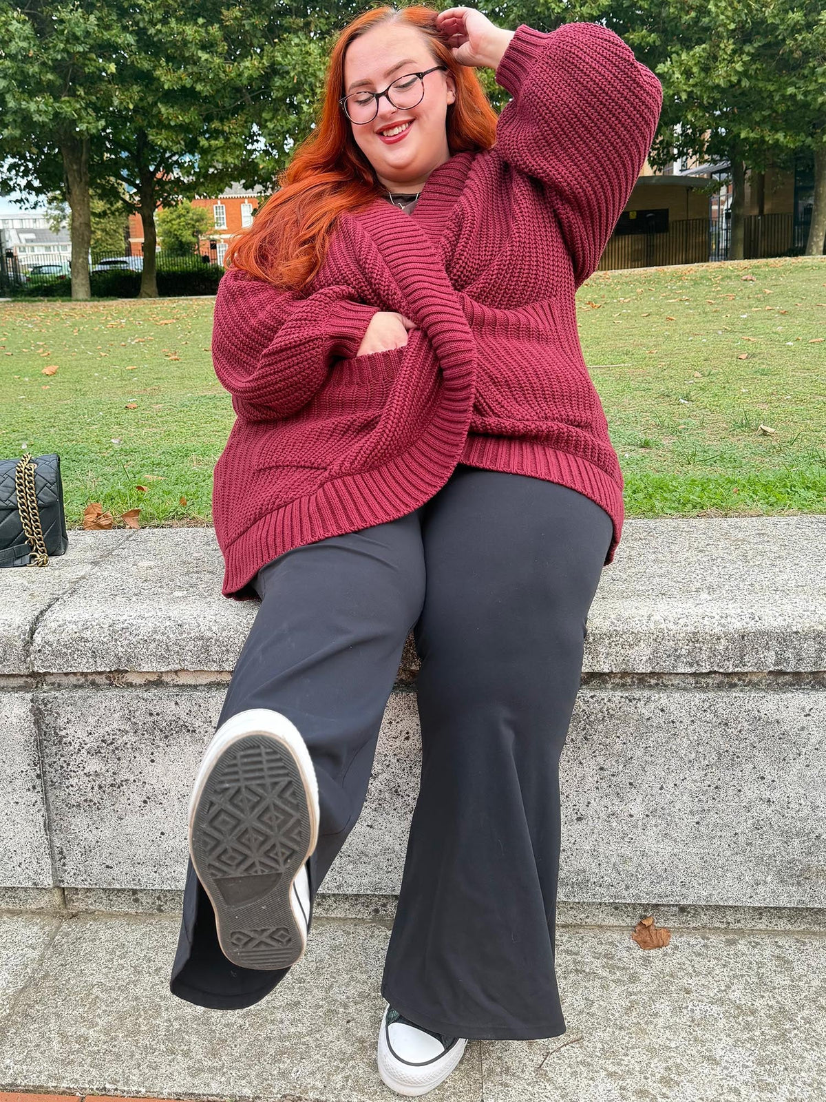 Chunky Knit Cotton Cardigan - Burgundy