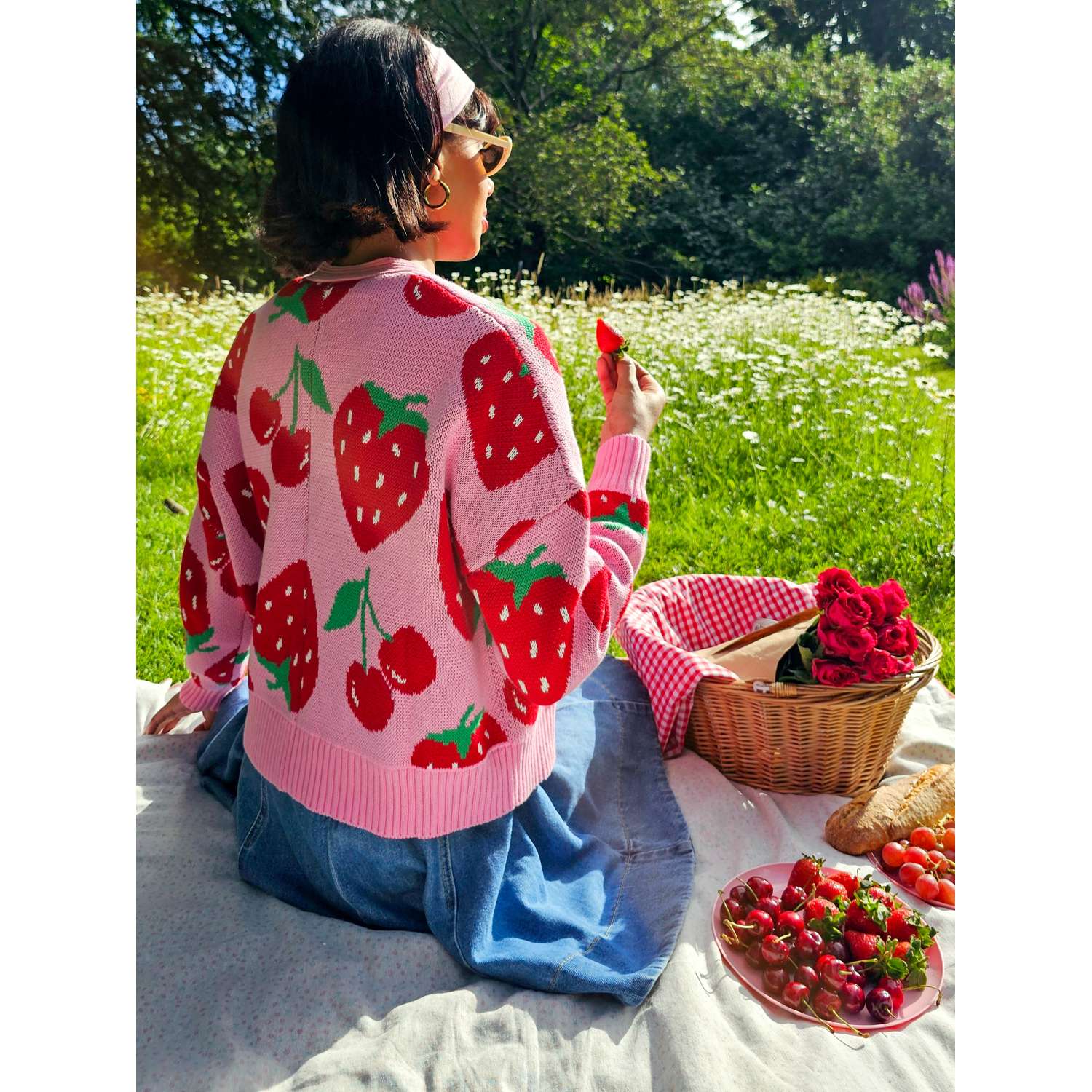100% Cotton Strawberry Cardigan | Lightweight Summer Cardigan with
