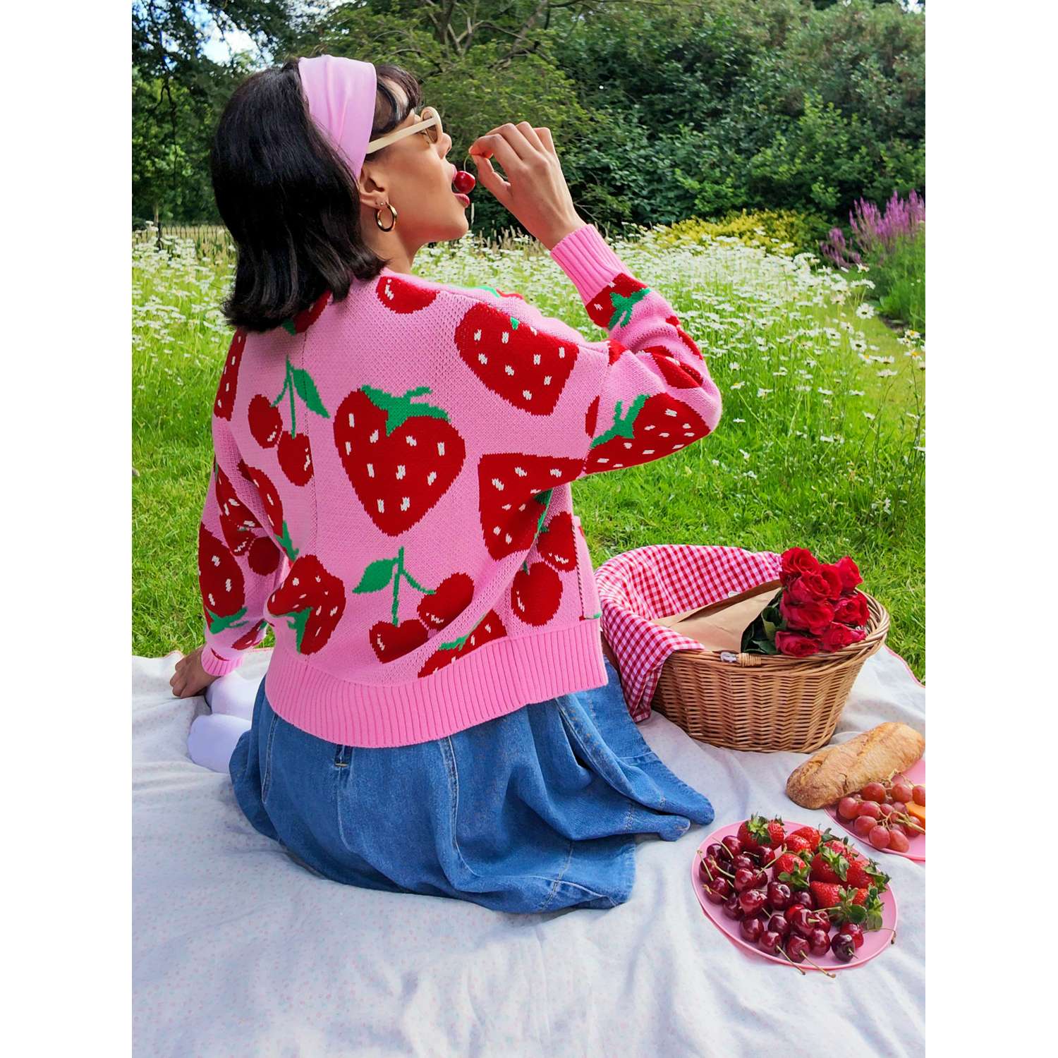 100% Cotton Strawberry Cardigan | Lightweight Summer Cardigan with