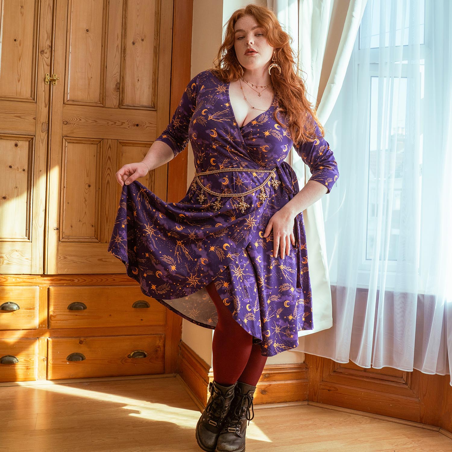 Celestial Wrap Dress  - Purple / Gold