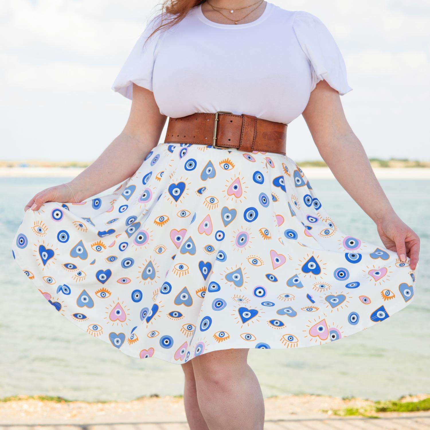 Mati Flare Skirt | Evil Eye Print Organic Cotton – Snag US