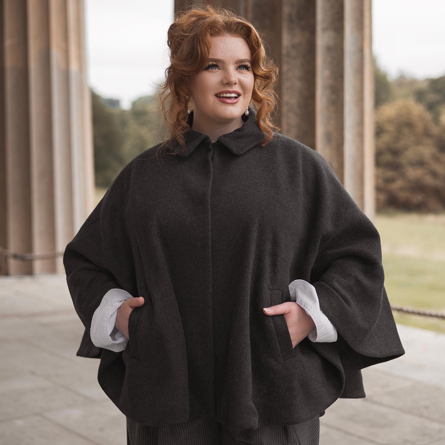 Women's Wool-Blend Cape – Deep Charcoal Cape Coat – Snag US