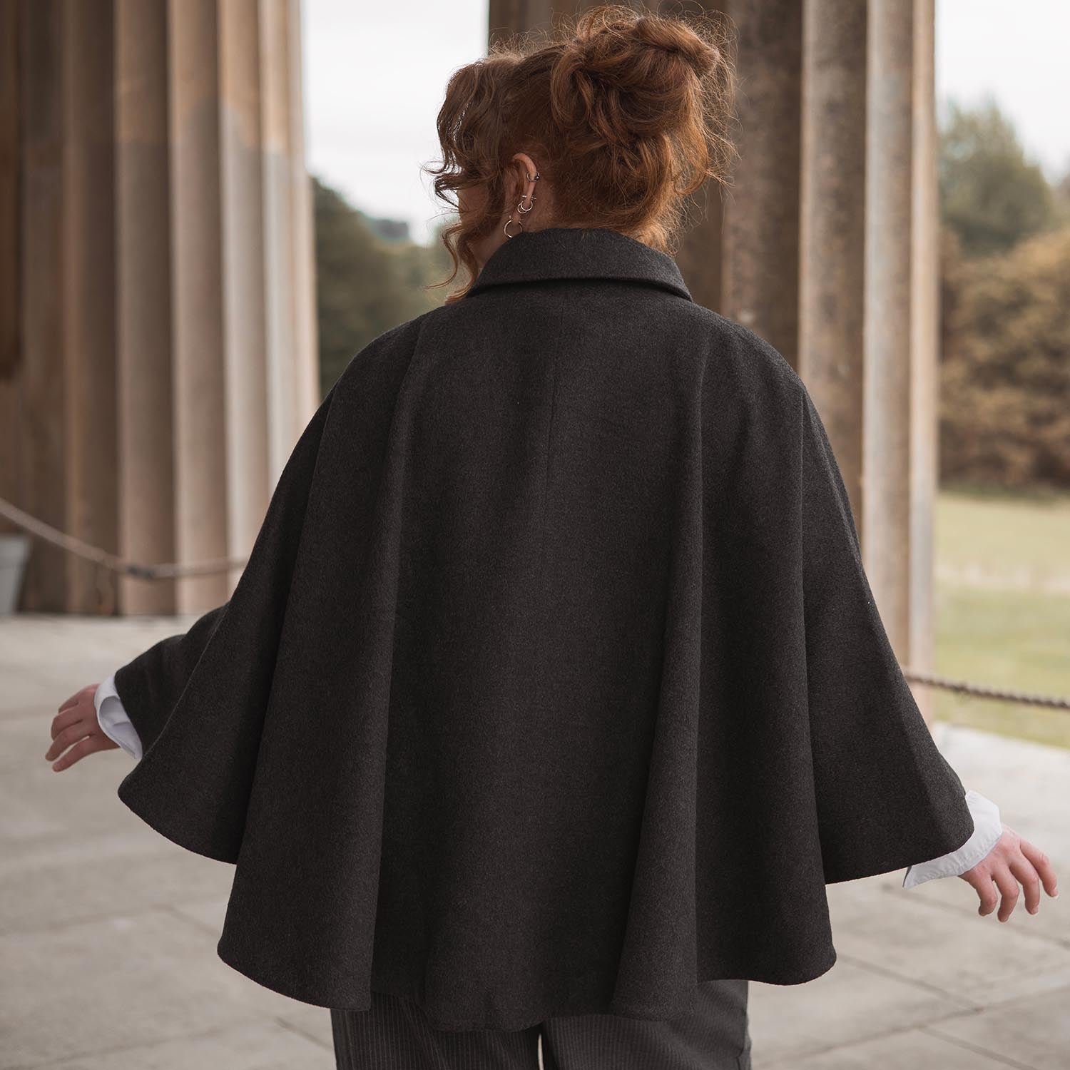 Women's Wool-Blend Cape – Deep Charcoal Cape Coat – Snag US