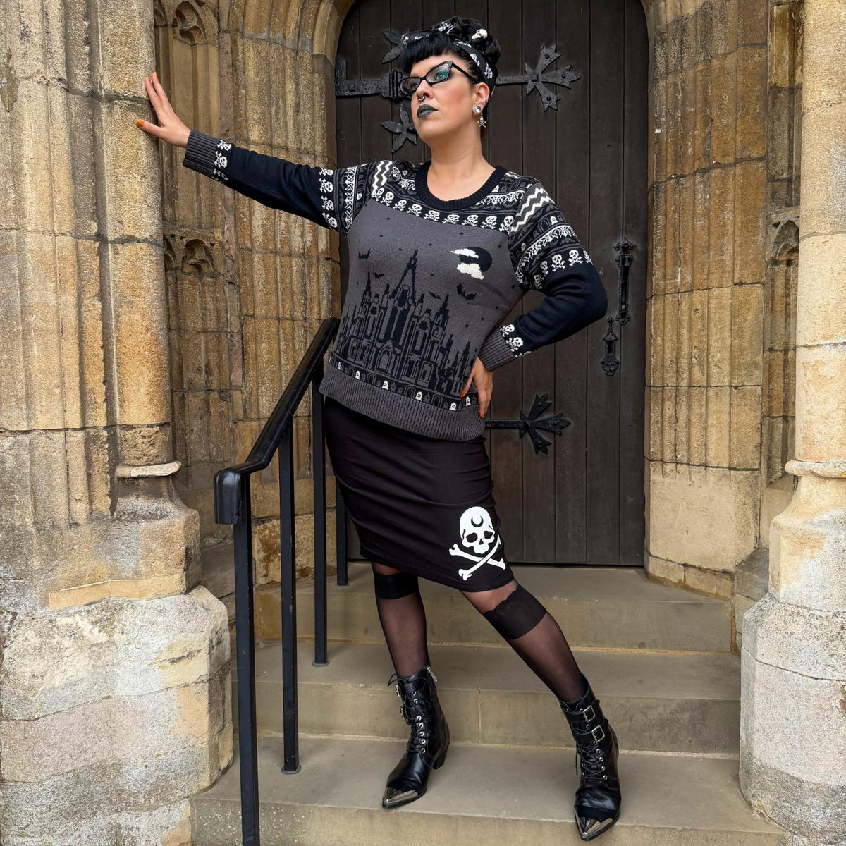 Fair Isle Sweater - Haunted House - Black/Gray