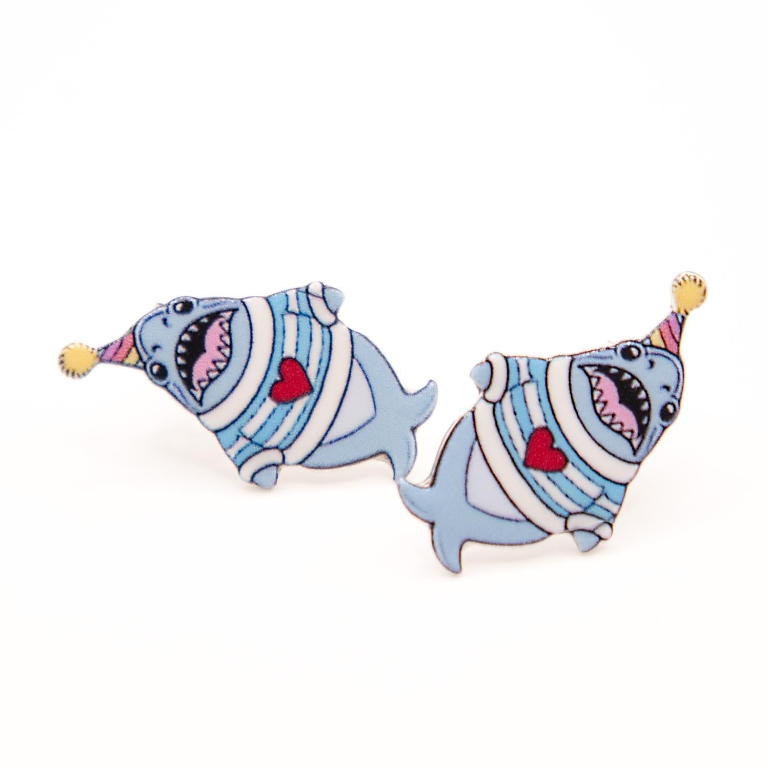 Party Chompy Shark Earrings - Silver