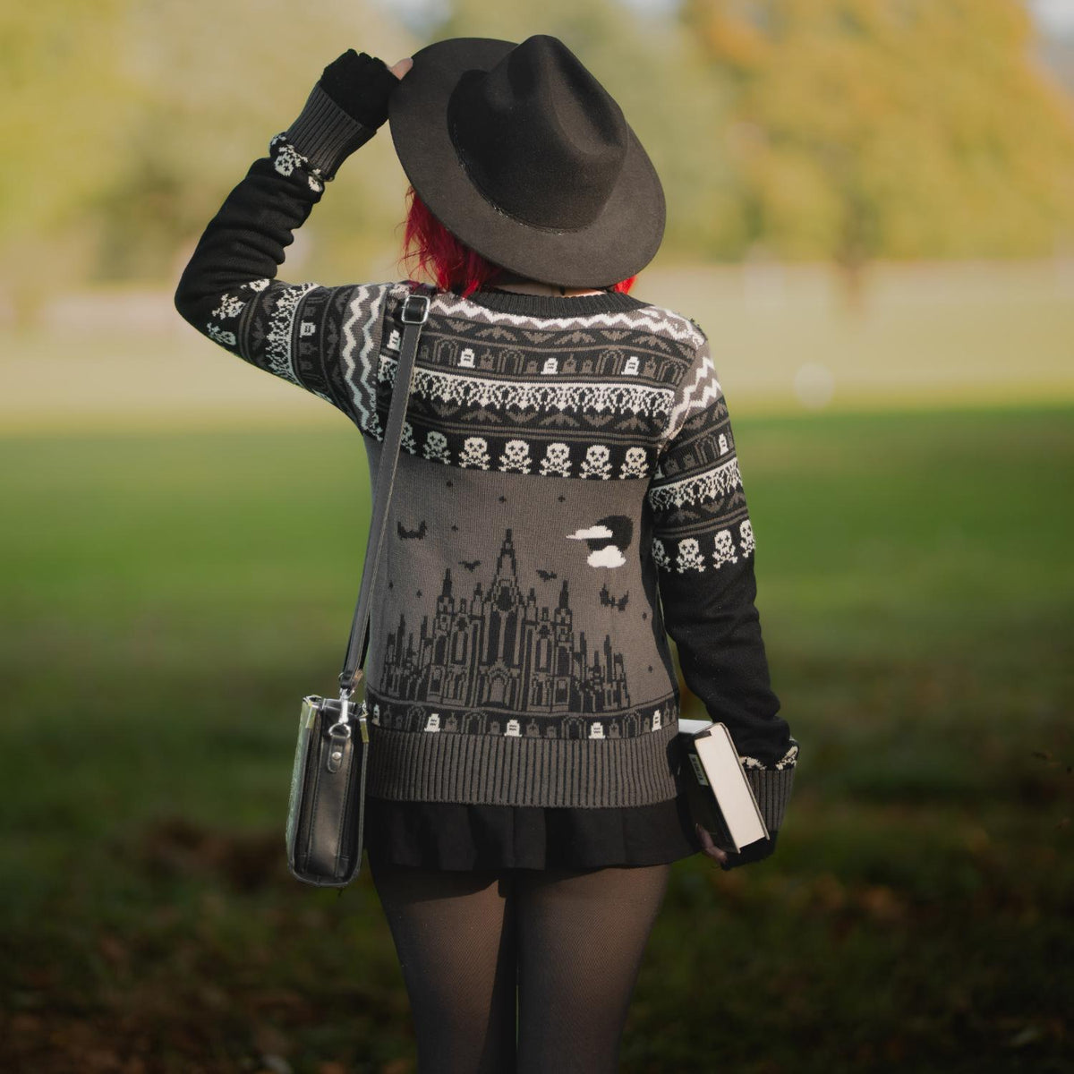 Fair Isle Sweater - Haunted House - Black/Gray