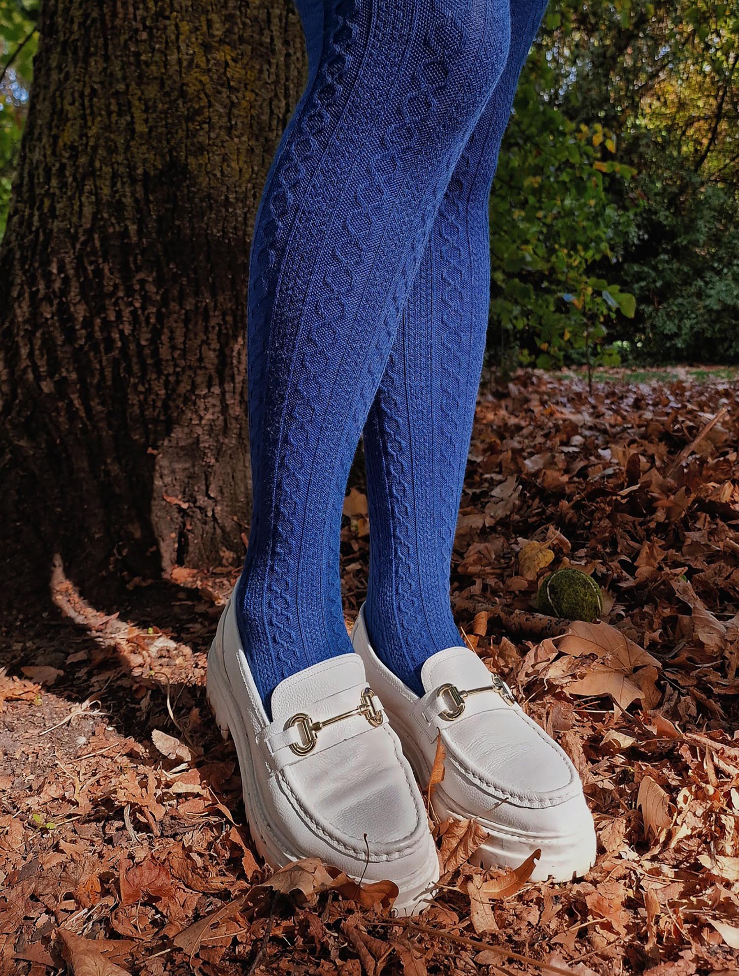 Blue Cable Knit Tights with Wool - Kraken's Breath – Snag US