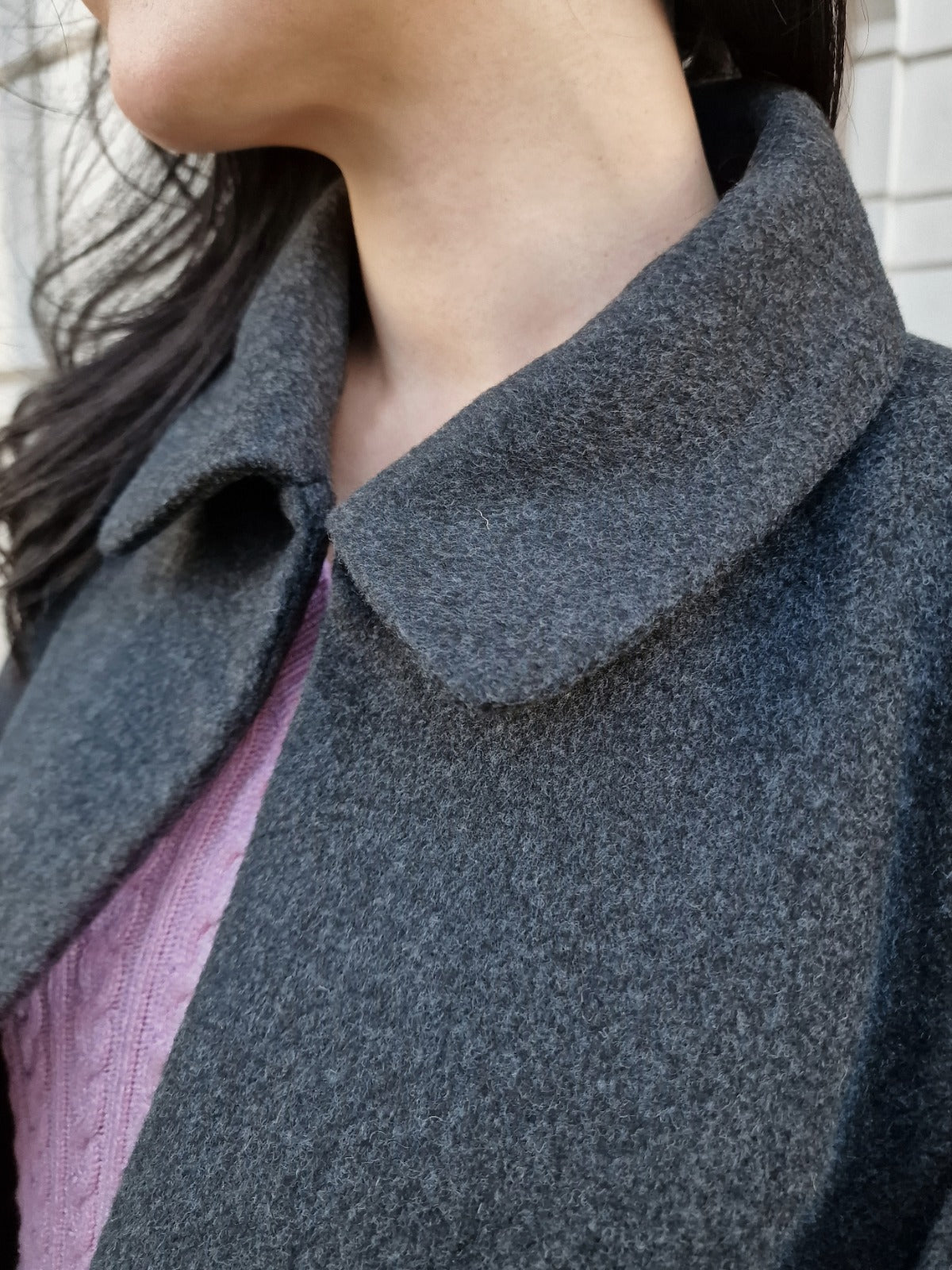 Wool Collared Cape - Charcoal
