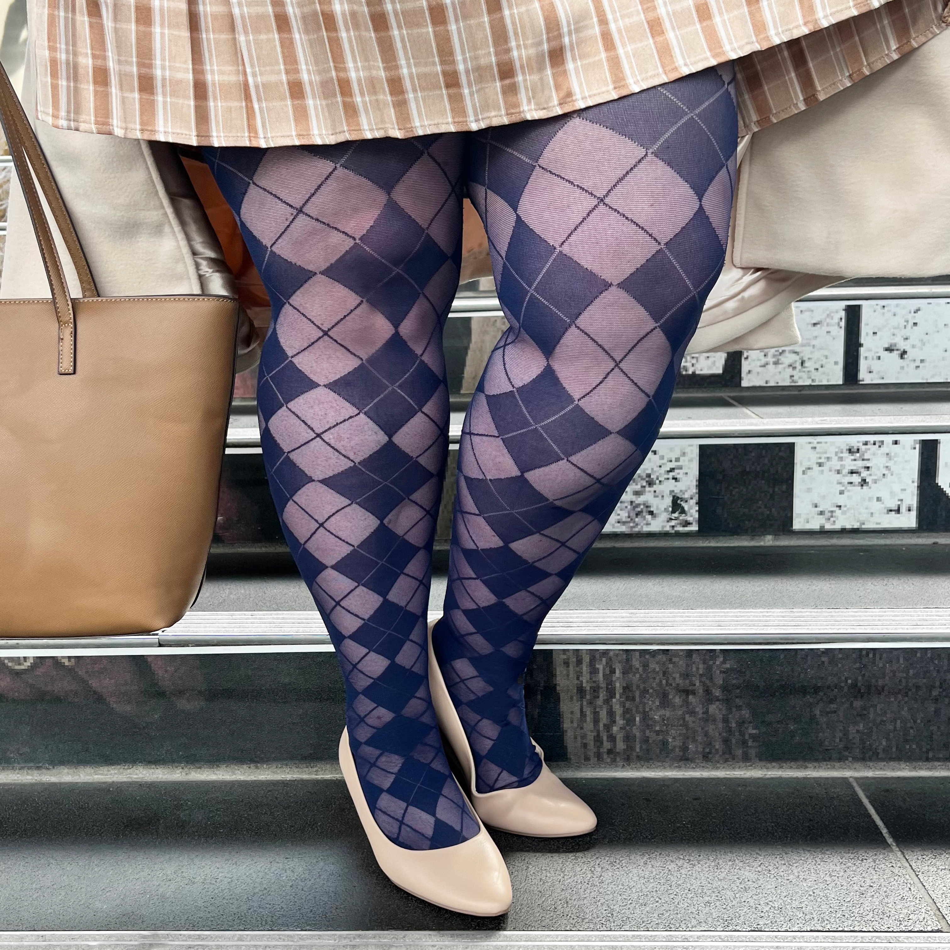 Ladies navy patterned tights outlet