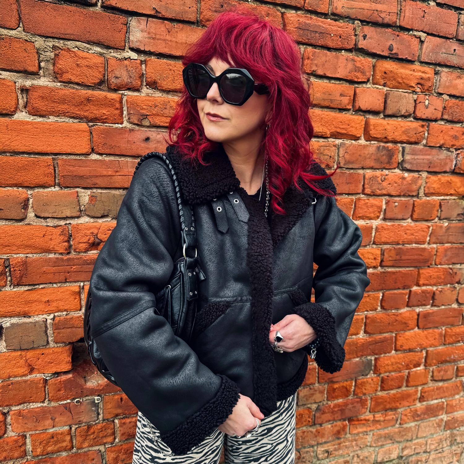 Black Borg Aviator Jacket - Snuggly & Stylish Vegan Suede – Snag US